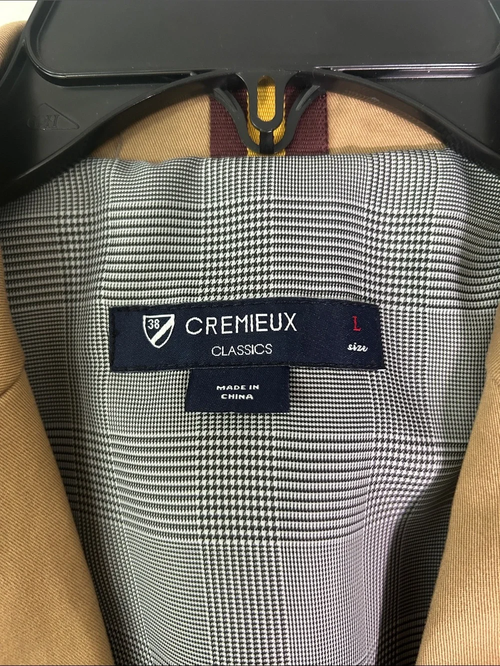 Cremieux Classics Mens Tan Khaki Cotton Sport Coat Blazer L Glen Plaid Lining